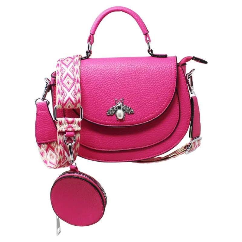 Bee Embellishment Crossbody Bag In Fuchsia by SVNX sold by Goddiva
