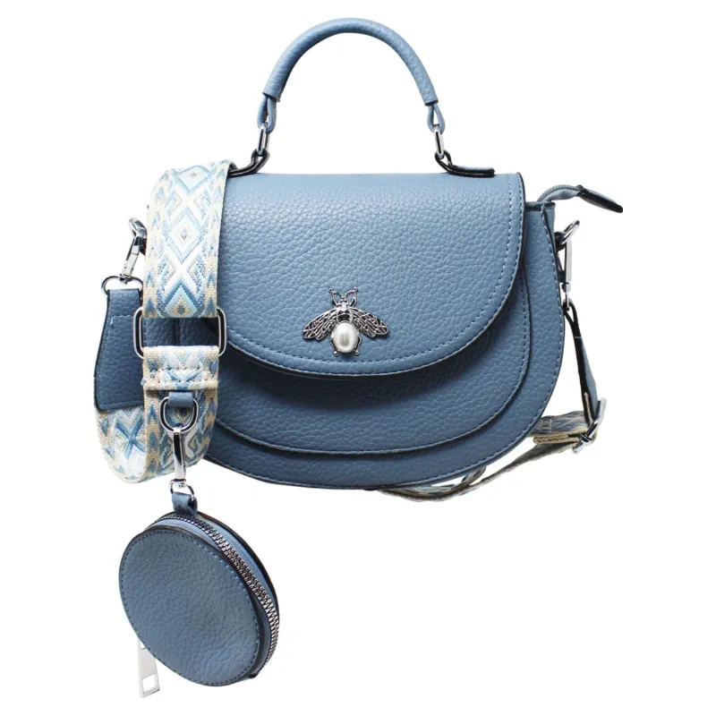 Bee Embellishment Crossbody Bag In Blue by SVNX sold by Goddiva