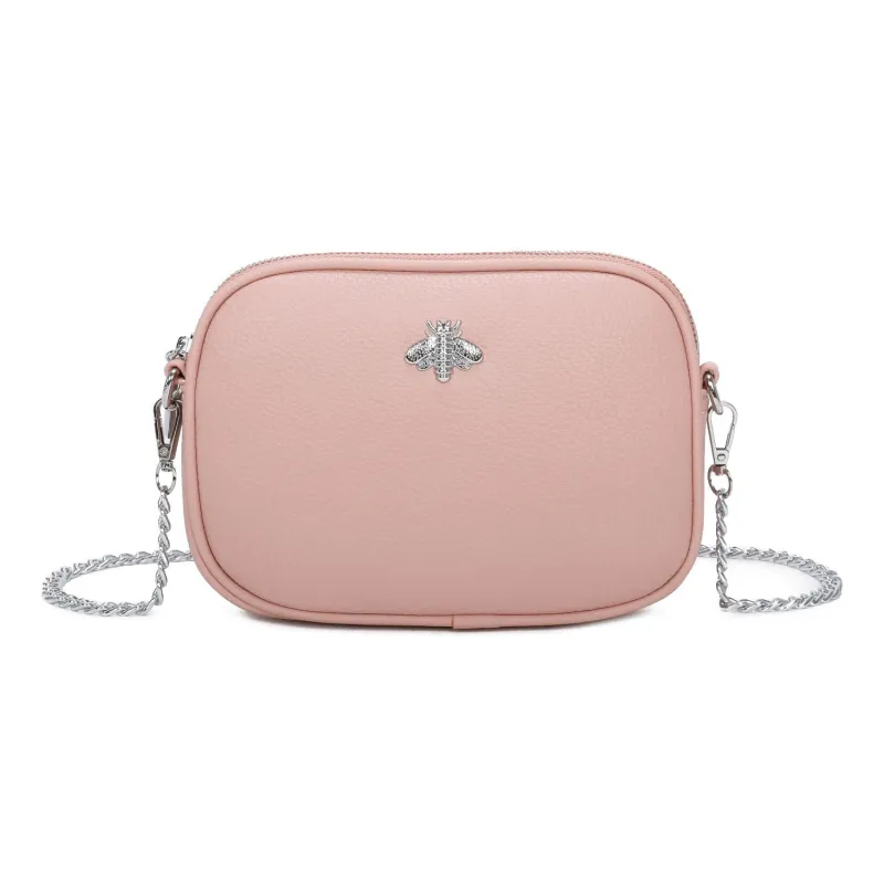 Bee Chain Crossbody Bag In Pale Pink by SVNX sold by Goddiva