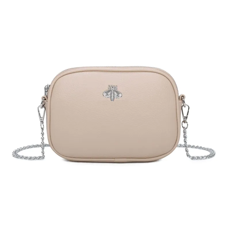 Bee Chain Crossbody Bag In Beige by SVNX sold by Goddiva