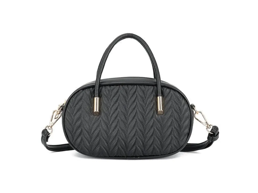 Textured Oval Top Handle Crossbody Bag In Black by SVNX sold by Goddiva