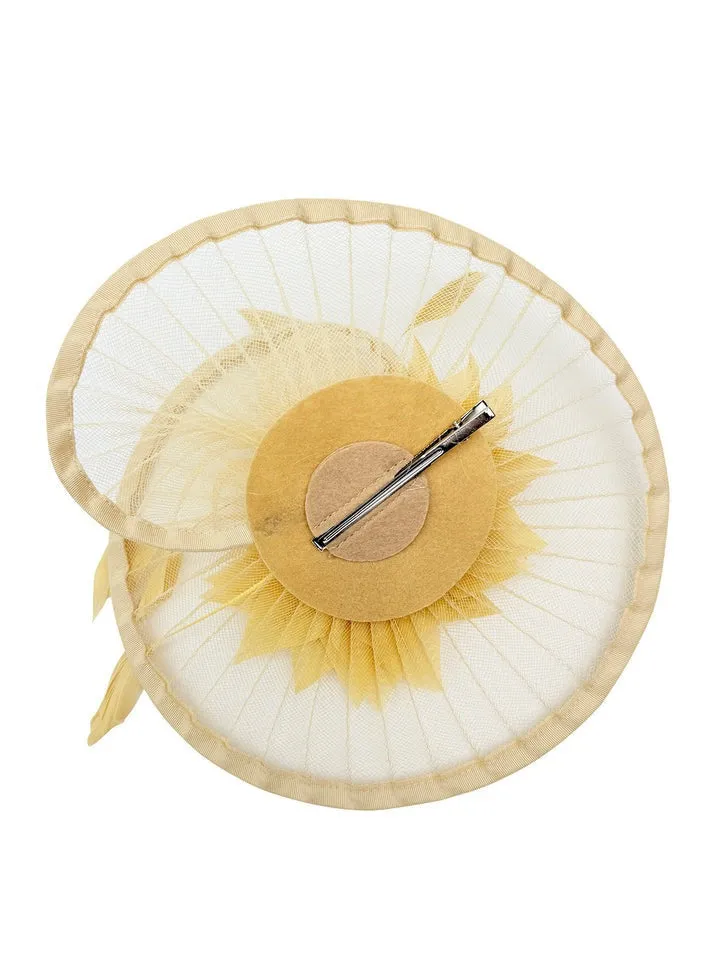 Spiral Circular Brim Fascinator With Feathers Burst In Beige by SVNX sold by Goddiva product image thumbnail 2
