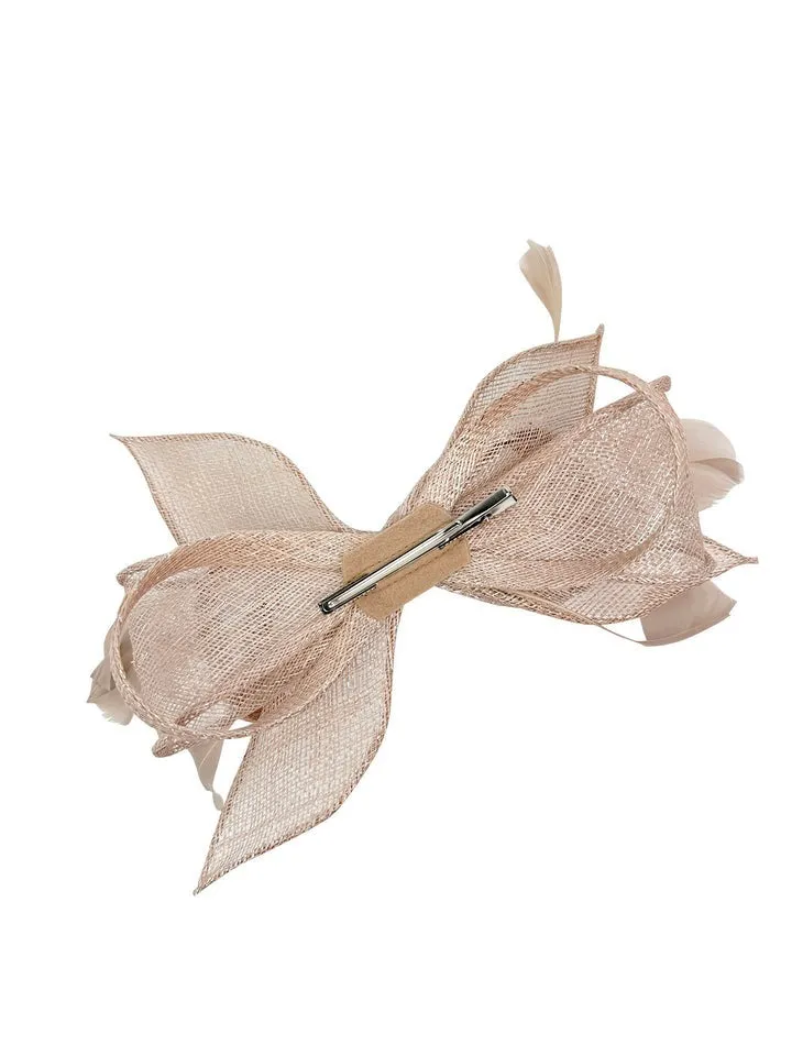Bow Shaped Fascinator With Sinamay Curls & Feathers In Nude by SVNX sold by Goddiva product image thumbnail 3