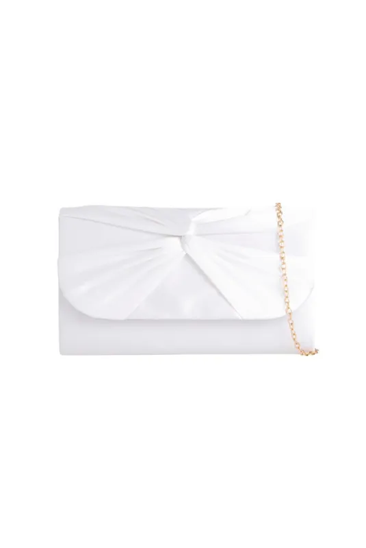 Ruched Satin Clutch In White by SVNX sold by Goddiva
