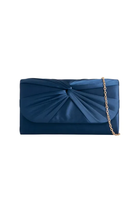 Ruched Satin Clutch In Navy by SVNX sold by Goddiva