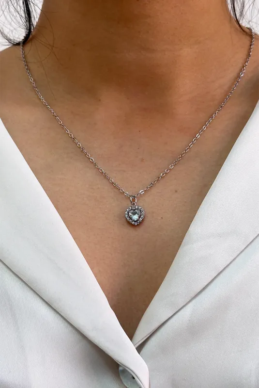 Blue Crystal Heart Pendant Necklace In Silver - Gift Boxed by SVNX sold by Goddiva