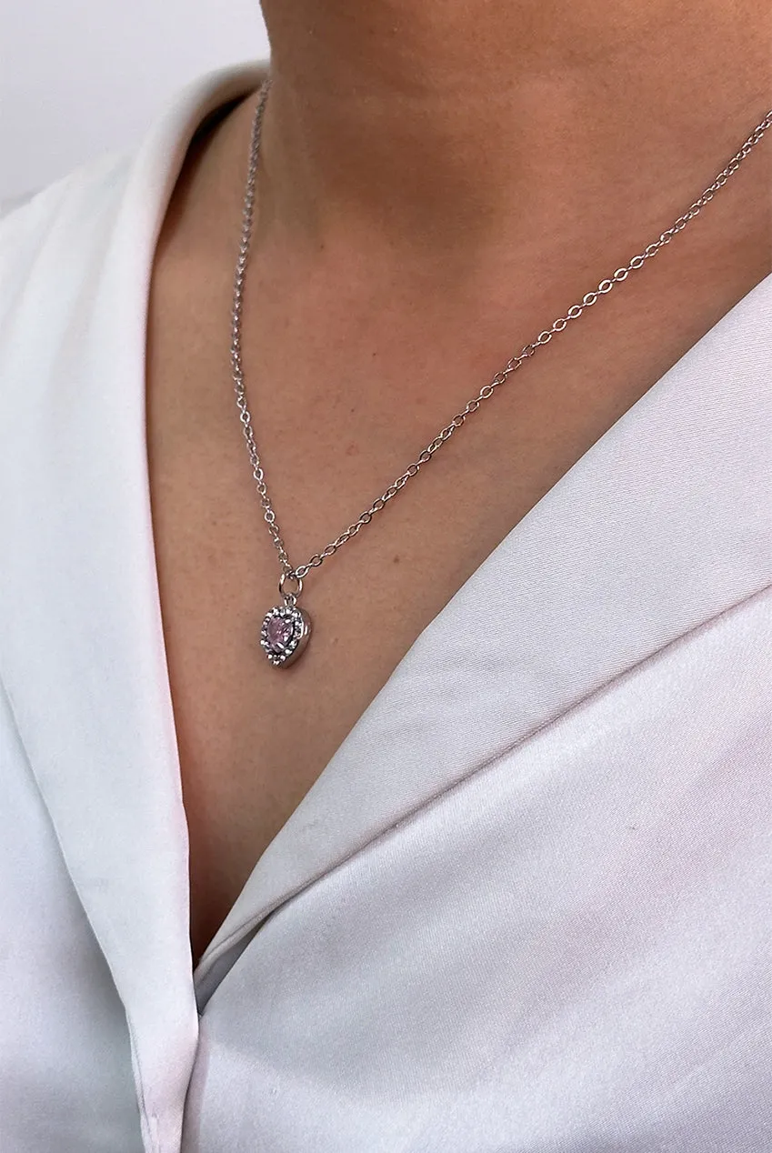 Pink Crystal Heart Pendant Necklace In Silver - Gift Boxed by SVNX sold by Goddiva product image thumbnail 4