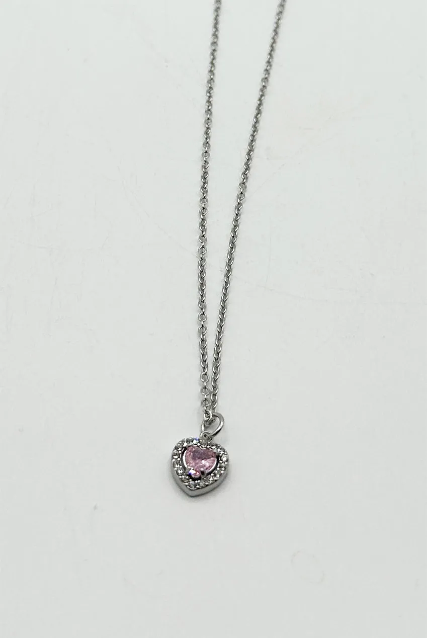 Pink Crystal Heart Pendant Necklace In Silver - Gift Boxed by SVNX sold by Goddiva product image thumbnail 5