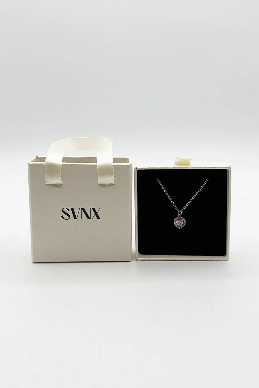 Pink Crystal Heart Pendant Necklace In Silver - Gift Boxed by SVNX sold by Goddiva product image thumbnail 3