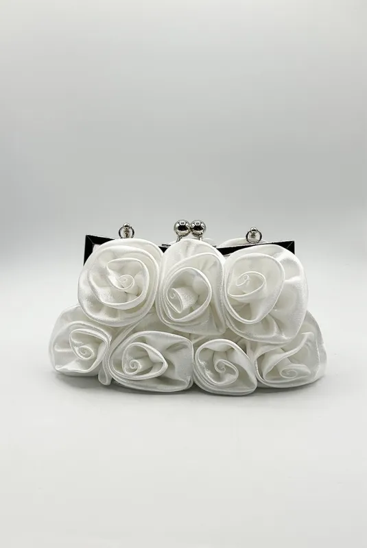 3D Rose Clutch Bag In White by SVNX sold by Goddiva