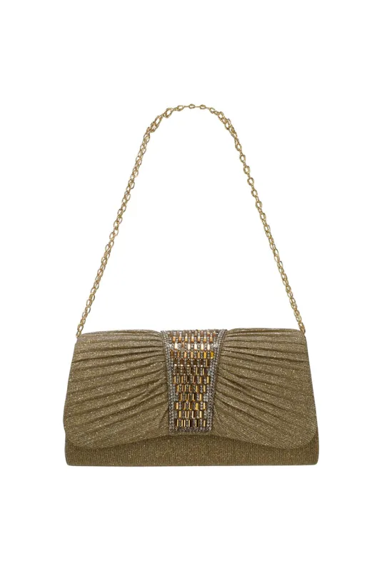 Diamante Glittery Clutch In Light Gold by SVNX sold by Goddiva