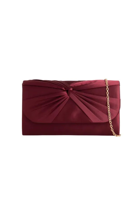 Ruched Satin Clutch In Burgundy by SVNX sold by Goddiva