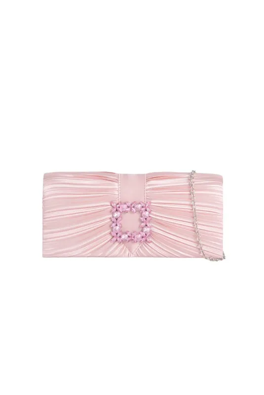 Pleated Clutch With Crystal Embellishment In Pink by SVNX made by Goddiva