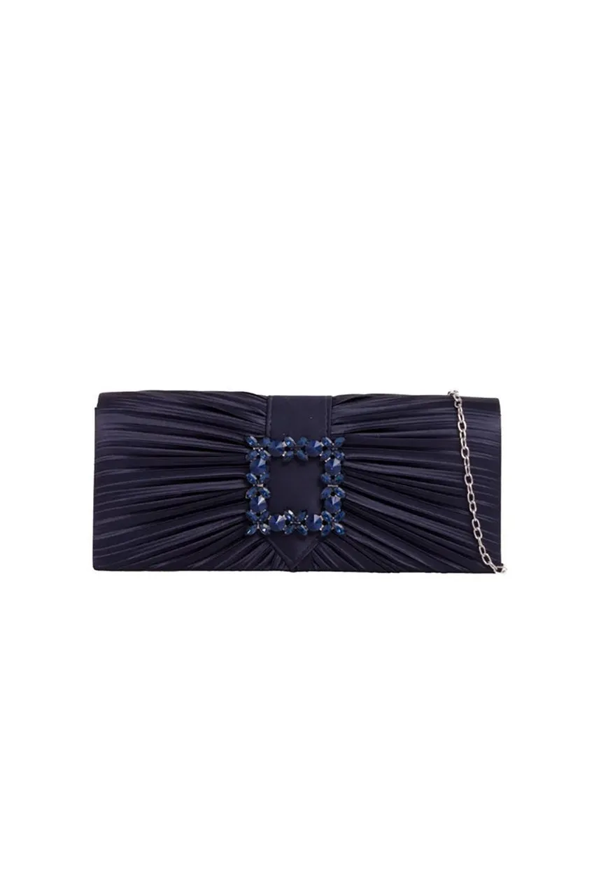 Pleated Clutch With Crystal Embellishment In Navy by SVNX sold by Goddiva