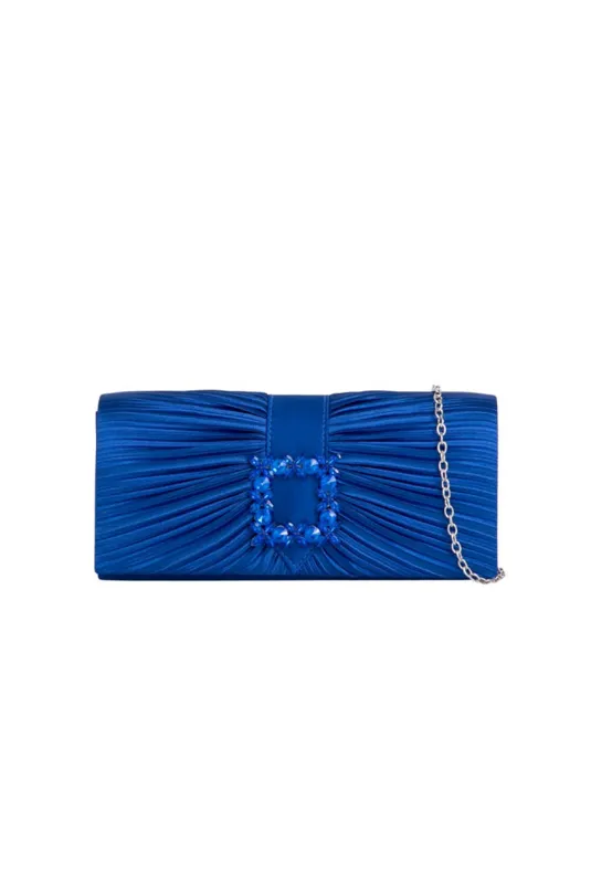 Pleated Clutch With Crystal Embellishment In Royal Blue by SVNX sold by Goddiva