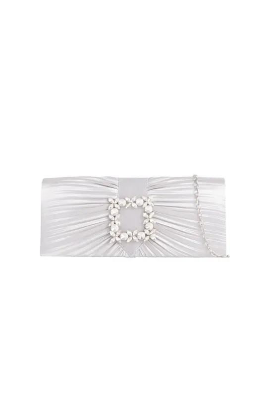 Pleated Clutch With Crystal Embellishment In Silver by SVNX sold by Goddiva