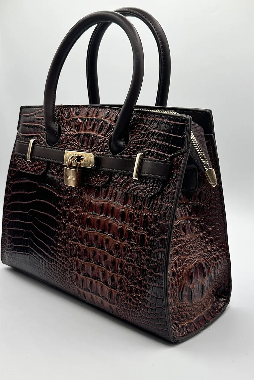 Croc Buckle Top Handle Bag In Brown by SVNX sold by Goddiva product image thumbnail 4