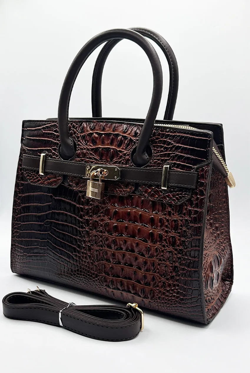 Croc Buckle Top Handle Bag In Brown by SVNX sold by Goddiva product image thumbnail 2