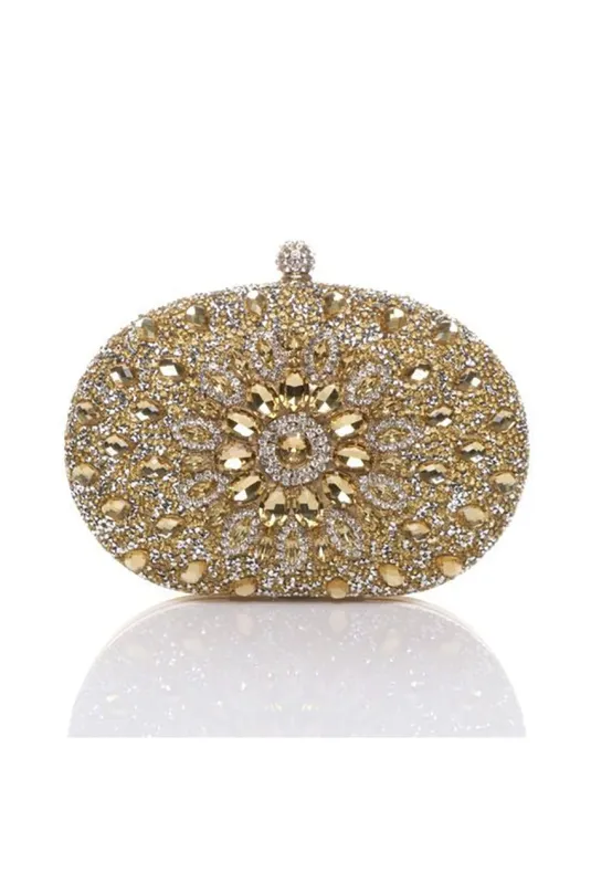 Oval Diamante Embellished Clutch Bag In Gold by SVNX sold by Goddiva