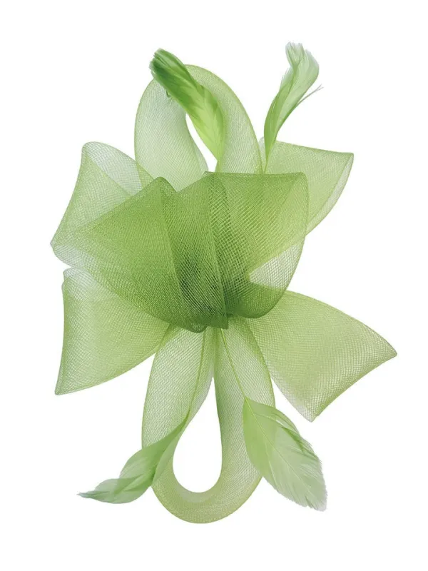 Flower & Feathers Fascinator Hat With Headband & Clip In Green by SVNX sold by Goddiva