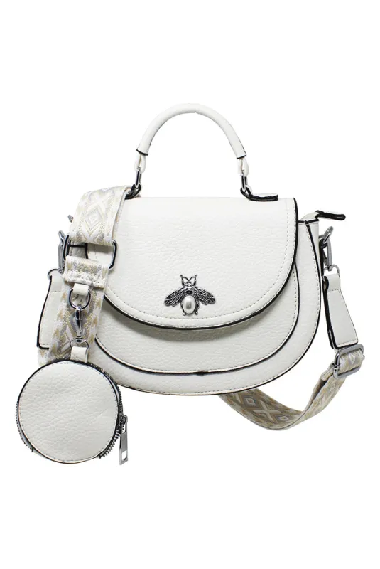 Bee Embellishment Crossbody Bag In White by SVNX sold by Goddiva