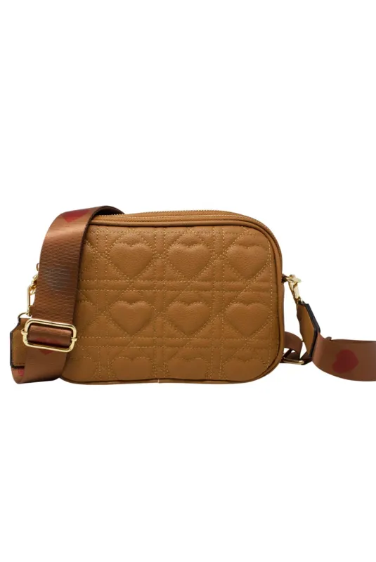 Heart Quilted Crossbody Camera Bag In Tan by SVNX sold by Goddiva
