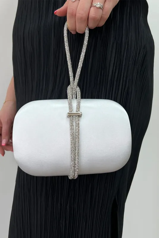 Clutch Bag With Crystal Strap Handle In Silver by SVNX sold by Goddiva