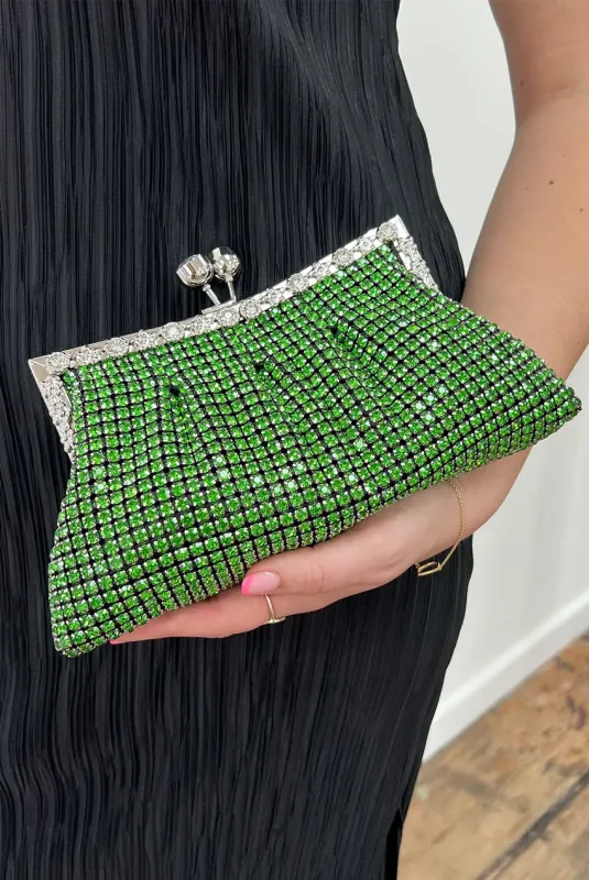 Green Crystal Clutch Bag by SVNX sold by Goddiva