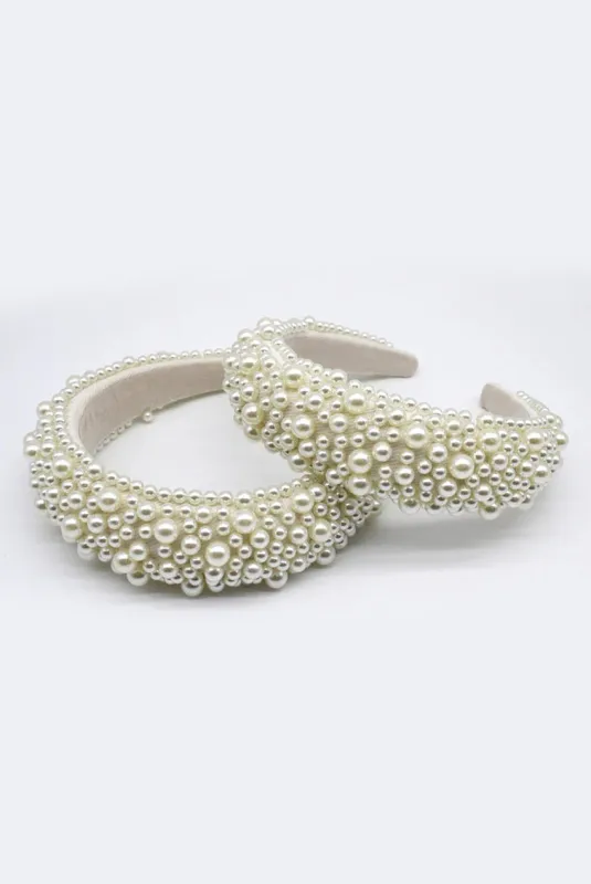 Lattice Style Crystal Gems And Pearl Headband by SVNX sold by Goddiva