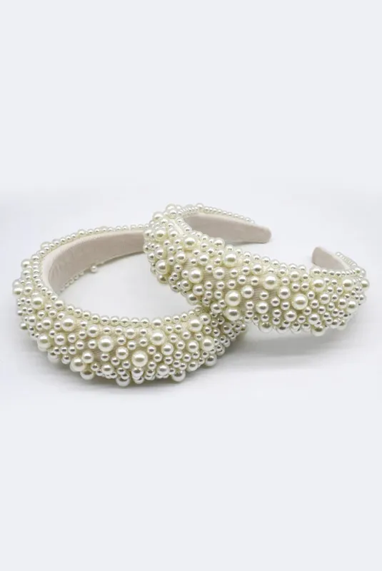 Ivory Mix Pearl Embellished Headband by SVNX sold by Goddiva