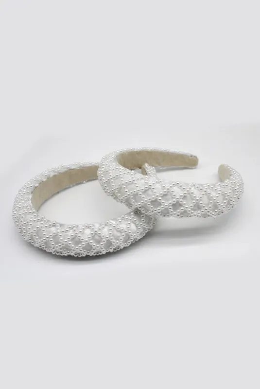 White Pearl Lattice Style Headband by SVNX sold by Goddiva