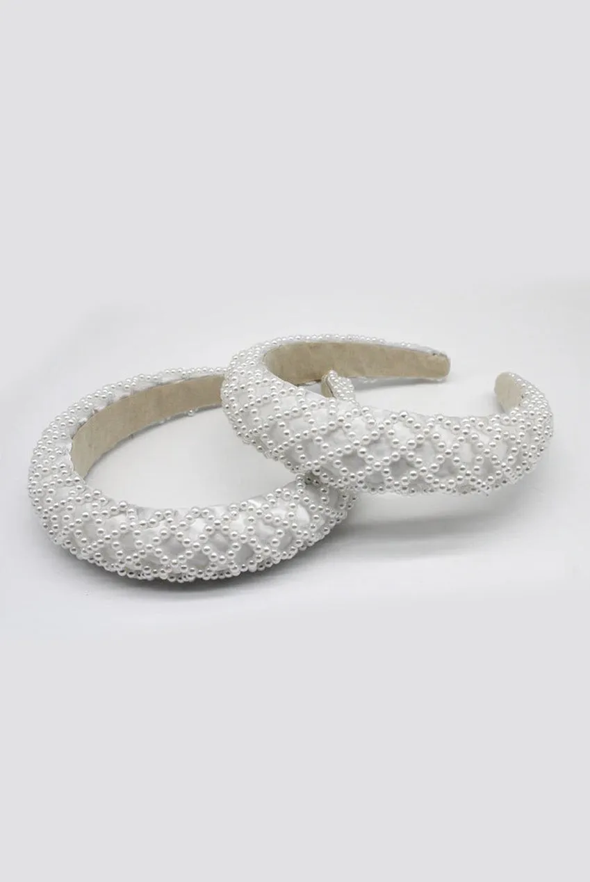 White Pearl Lattice Style Headband by SVNX sold by Goddiva