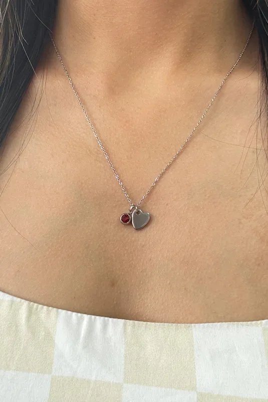Mini Heart & July Birthstone Necklace In Silver - Gift Boxed by SVNX sold by Goddiva
