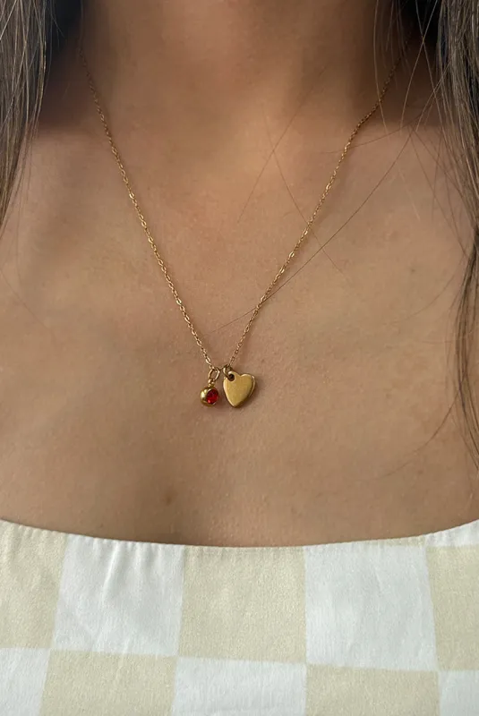 Mini Heart & July Birthstone Necklace In Gold - Gift Boxed by SVNX sold by Goddiva