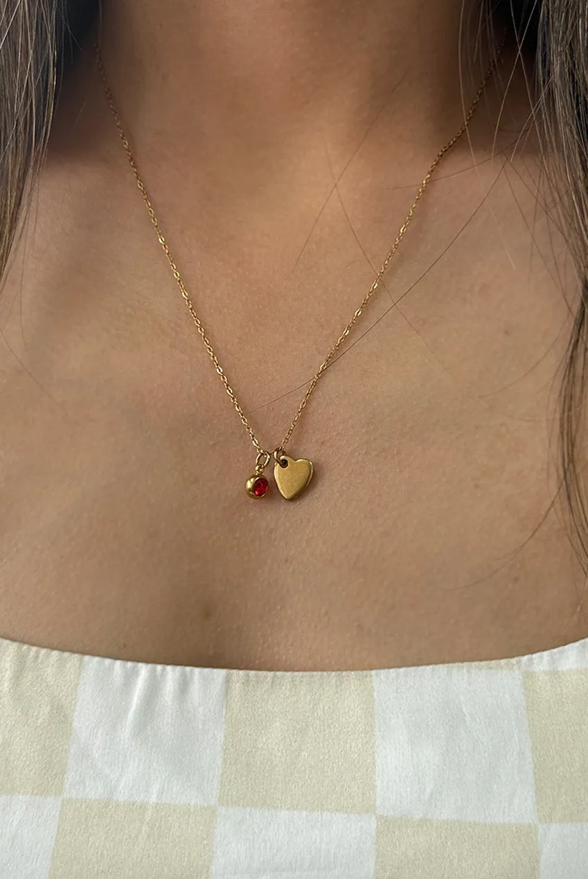 Mini Heart & July Birthstone Necklace In Gold - Gift Boxed by SVNX sold by Goddiva