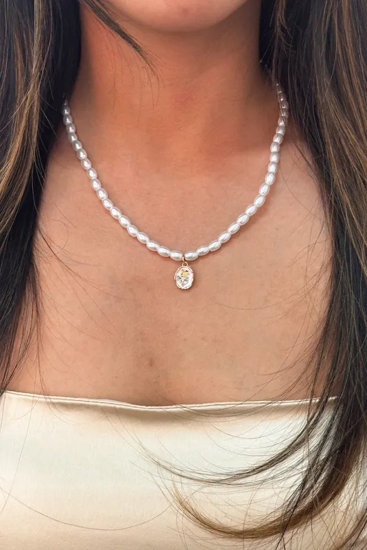Pearl Chain Necklace With Gold Flower Pendant - Gift Boxed by SVNX sold by Goddiva