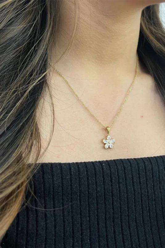Floral Crystal Pendant Necklace In Gold by SVNX sold by Goddiva