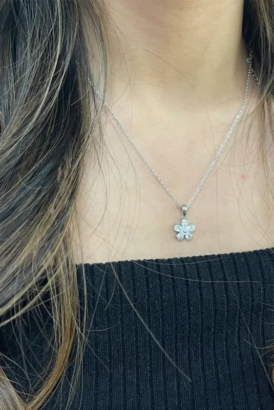 Floral Crystal Pendant Necklace In Silver by SVNX sold by Goddiva