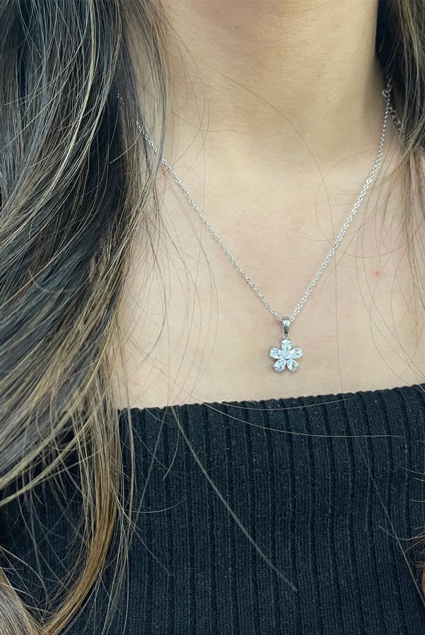 Floral Crystal Pendant Necklace In Silver by SVNX sold by Goddiva