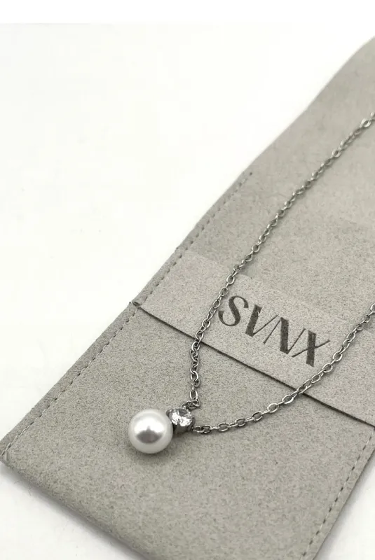 Large Pearl Diamante Necklace In Silver by SVNX sold by Goddiva