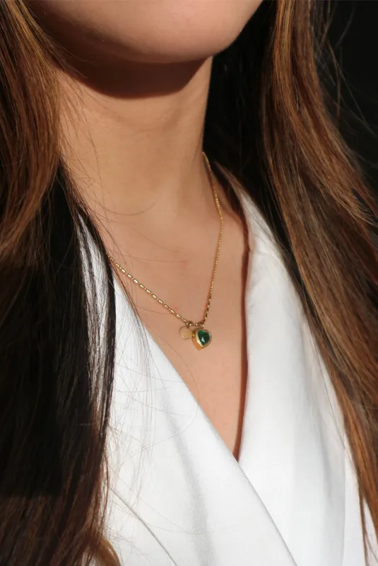 Emerald Green Heart Necklace In Gold by SVNX sold by Goddiva