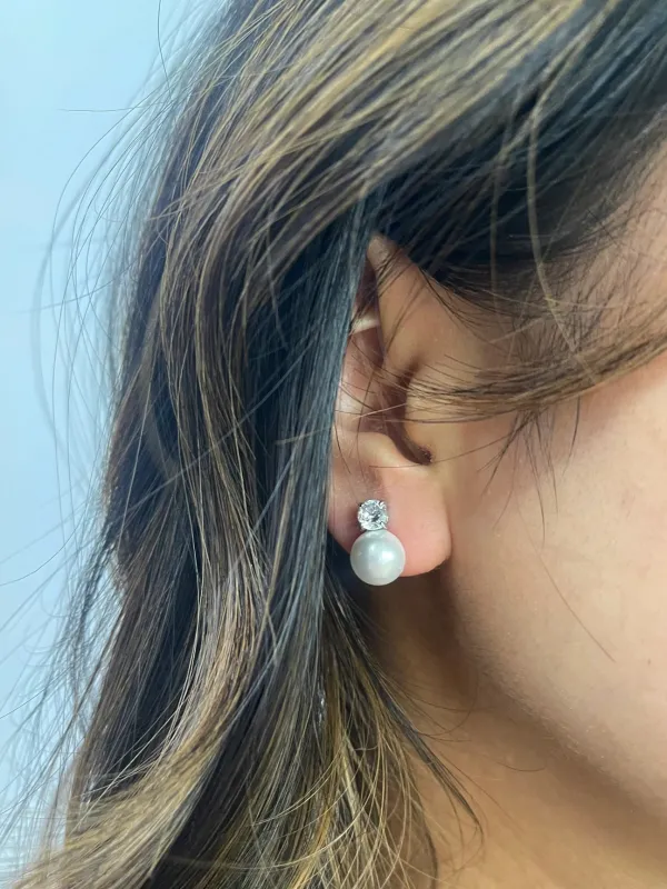 Pearl Diamante Earrings In Silver by SVNX made by Goddiva