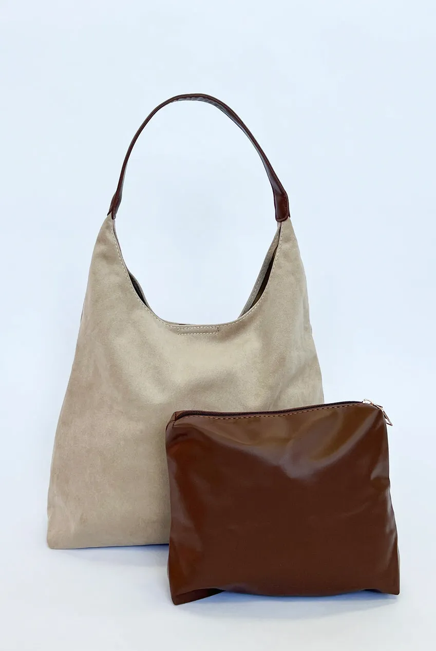 Suede Hobo Shoulder Bag In Beige by SVNX sold by Goddiva product image thumbnail 4