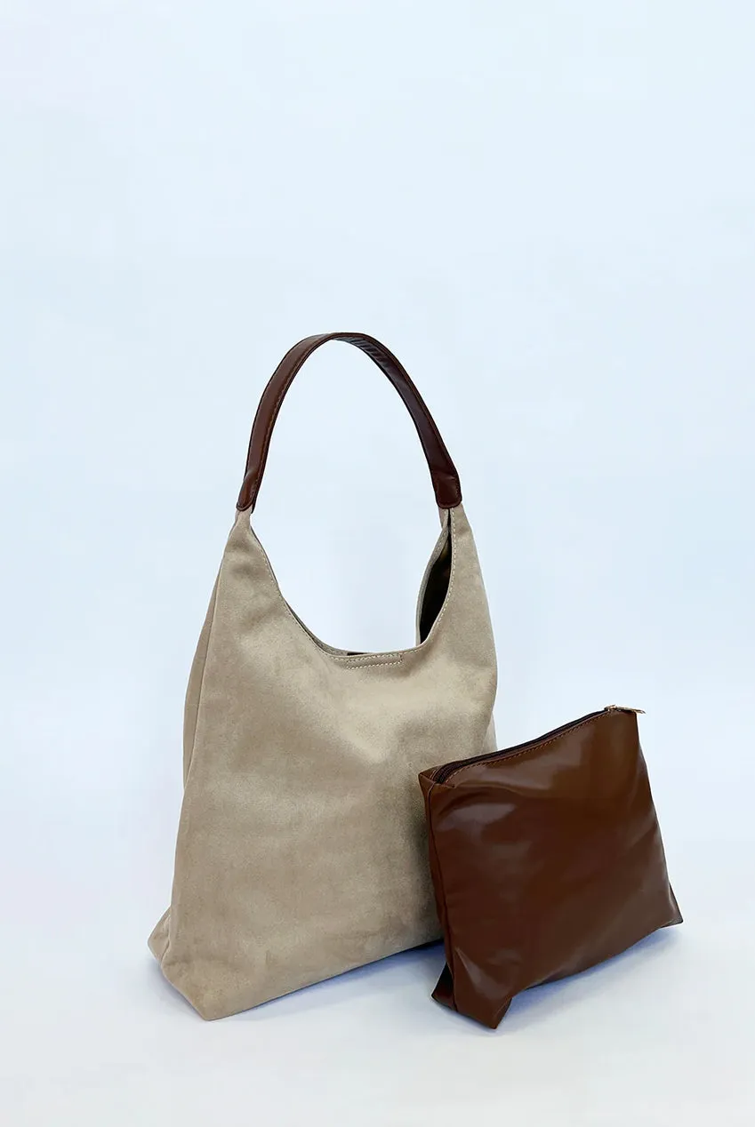 Suede Hobo Shoulder Bag In Beige by SVNX sold by Goddiva product image thumbnail 3