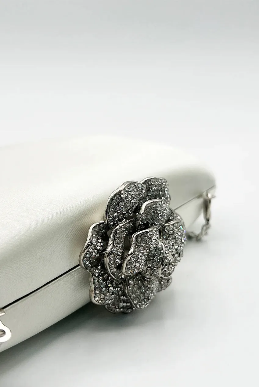 Satin Clutch Bag With Rose Jewel In Ivory by SVNX sold by Goddiva product image thumbnail 5