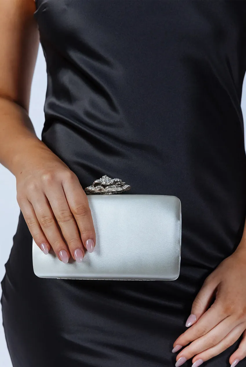 Satin Clutch Bag With Rose Jewel In Ivory by SVNX sold by Goddiva product image thumbnail 2