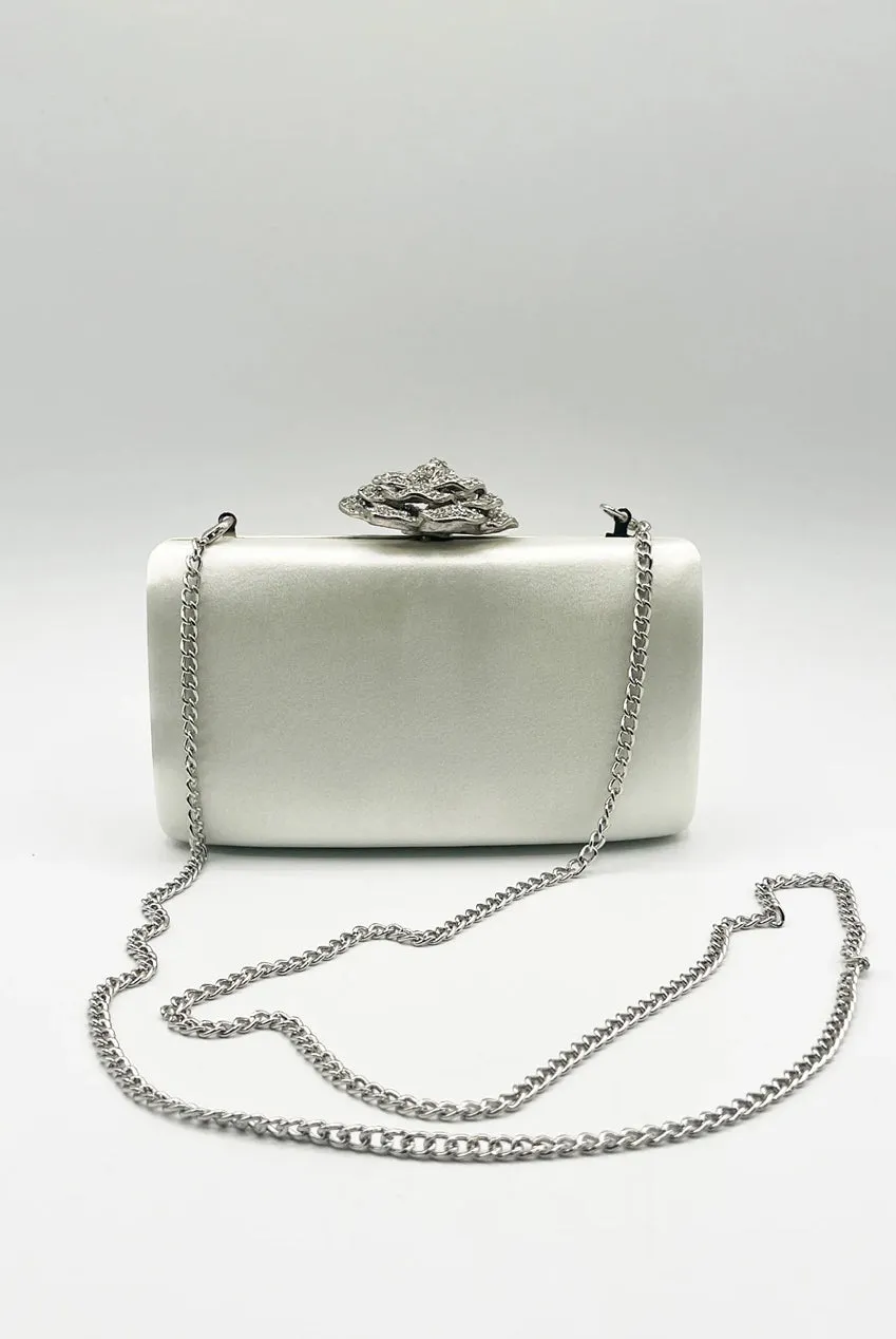 Satin Clutch Bag With Rose Jewel In Ivory by SVNX sold by Goddiva product image thumbnail 4
