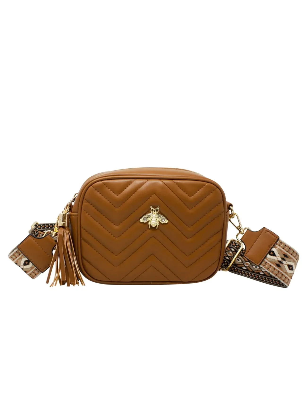 Tan Brown Bee Embellished Camera Bag by SVNX sold by Goddiva