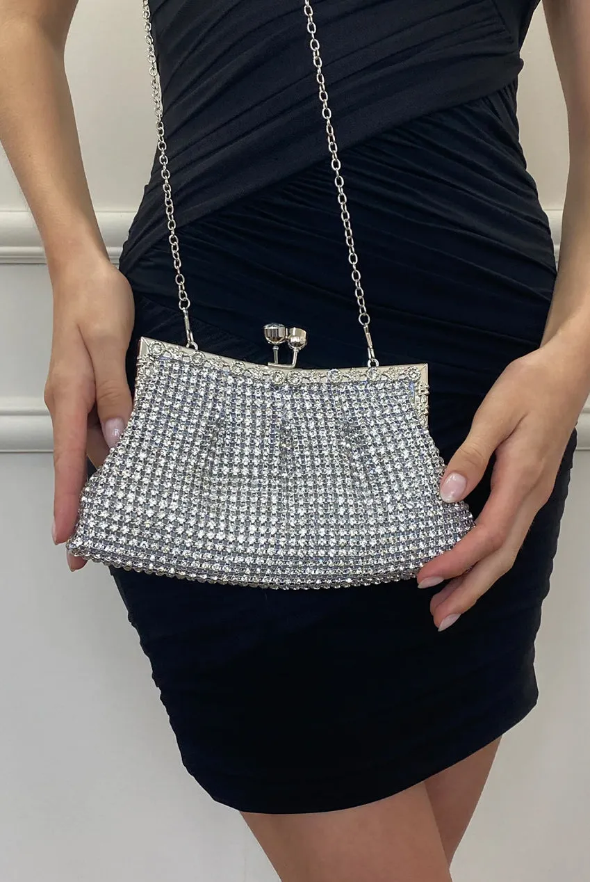 Silver Crystal Clutch Bag by SVNX sold by Goddiva product image thumbnail 2