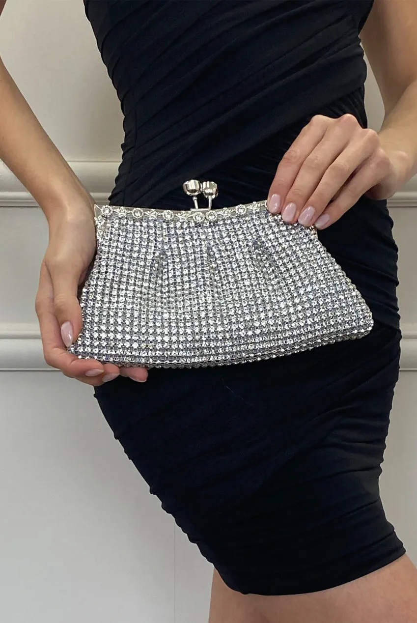 Silver Crystal Clutch Bag by SVNX sold by Goddiva